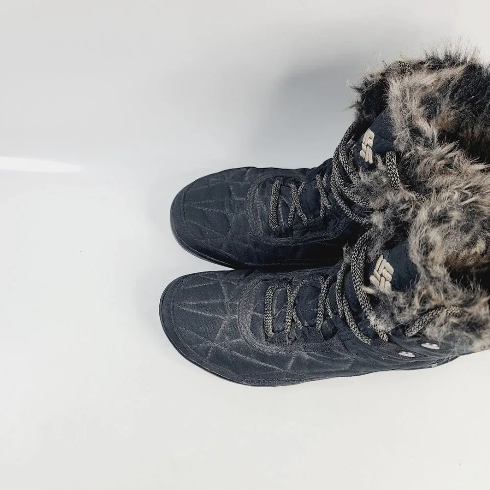 Columbia Women's Black Minx‎ Shorty III Leather Fur Ankle Winter Boots Size 7